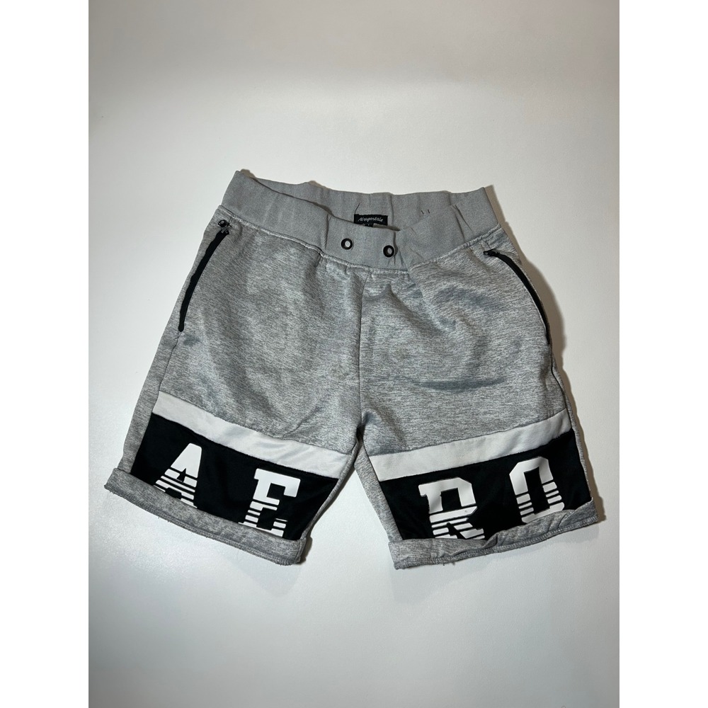 Aeropostale Sweat Shorts Mens L Grey Excellent Graphic Logo Fleece Zip Pockets